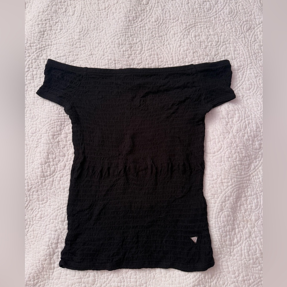 Guess Black Smocked Off Shoulder Top - size small